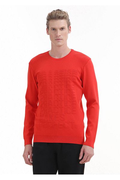 Ramsey Crew Neck Jacquard Orange Knitwear
