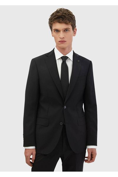 Ramsey Black Plain Modern Fit 100% Wool Suit