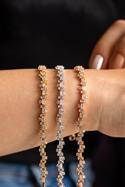 SEMİZ KUYUMCULUK Asimetrik Baget Taşlı Sarı Altın Bileklik