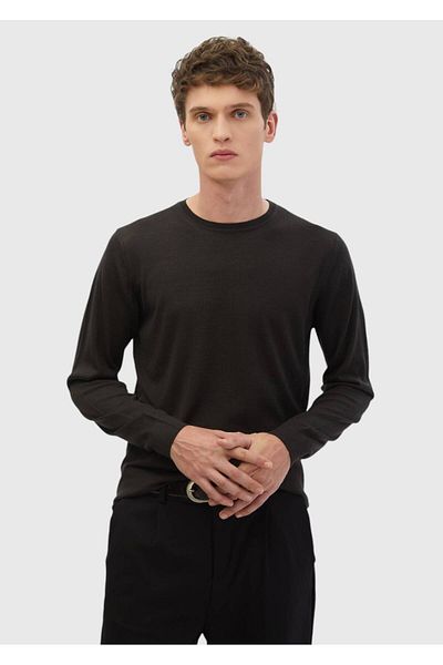 Ramsey Anthracite Crew Neck Plain Knitted Wool Blended Knitwear