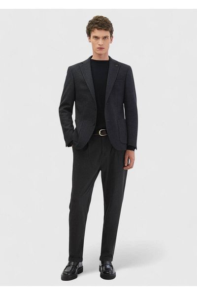 Ramsey Πλεκτό μπουφάν Anthracite Checked Zeroweight Slim Fit με μάλλινο μείγμα