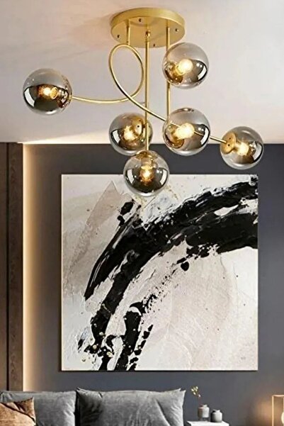 Ömür Avize Eva Modern Tasarım Kapalı Globe Camlı Altılı Avize