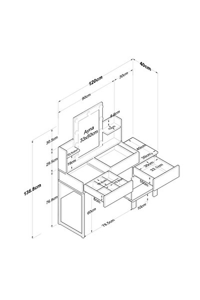 Rani Mobilya Rani BJ152 Hollywood Işıklı Aynalı Kulis Makyaj Masası 5 Çekmeceli Takı Düzenleyici Beyaz