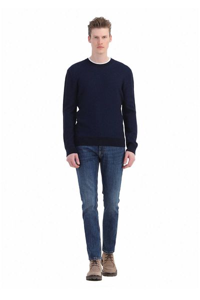 Ramsey Πλεκτό με λαιμόκοψη Navy Blue Jacquard - Μάλλινο Μικτό