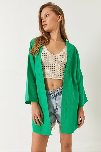 Bianco Lucci Women's Linen Textured Short Basic Kimono 60261496