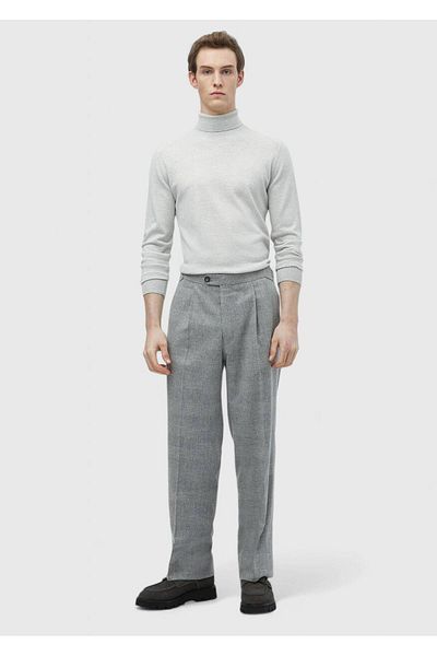 Ramsey Light Gray Patterned Woven Casual Wool Blended Pants
