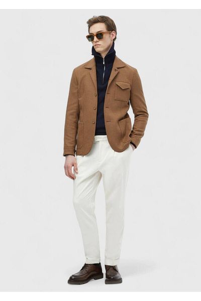 Ramsey Καφέ Τσάι Ρούχου Διπλό Ώμο Slim Fit Γούνινο Μπουφάν