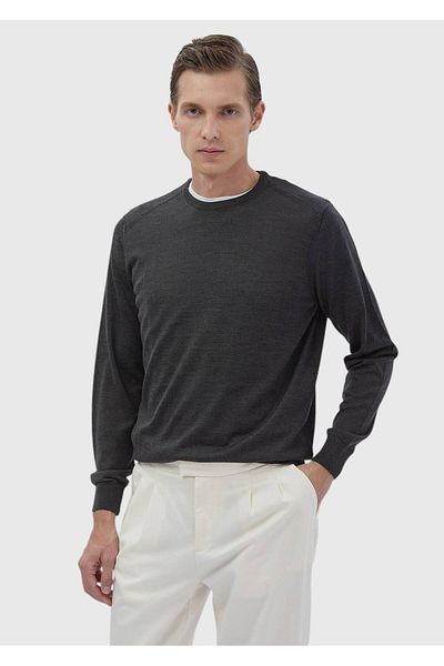 Ramsey Anthracite Crew Neck Απλό πλεκτό μαλλί ανάμεικτο πλεκτό