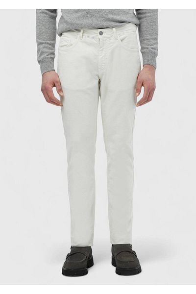 Ramsey Ecru Plain Woven Slim Fit Casual βαμβακερό παντελόνι