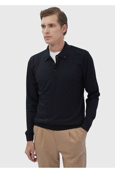 Ramsey Μαύρο πλεκτό πουλόβερ με γιακά Polo