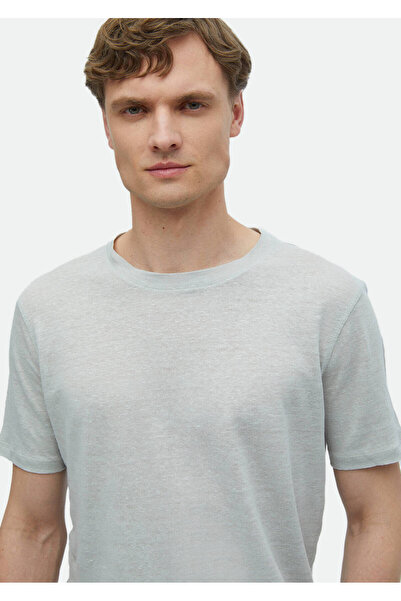 Ramsey Ανοιχτό γκρι μπλουζάκι με λαιμόκοψη 100% λινό