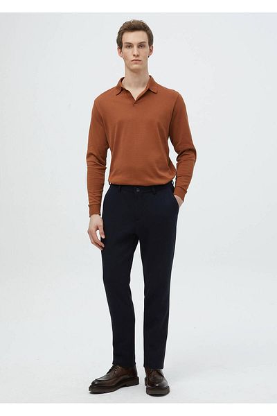Ramsey Navy Blue Straight Knitted Jogging Fit Casual Trousers