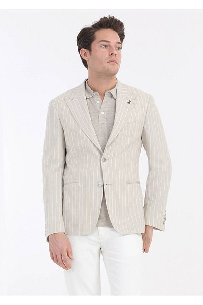 Ramsey Μπουφάν με μπεζ ρίγες Zeroweight Slim Fit Cotton Blend