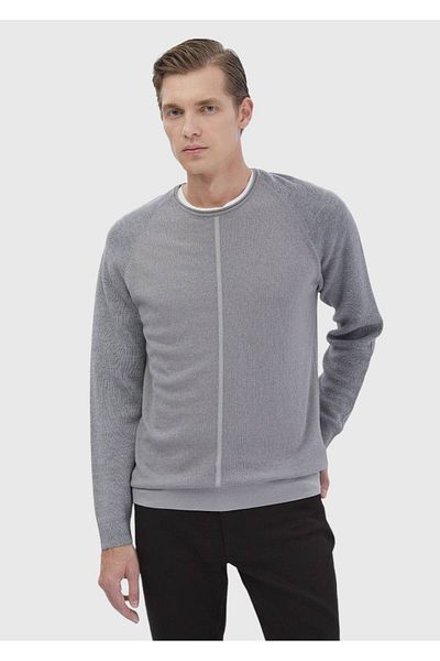 Ramsey Gray Crew Neck Jacquard Wool Blended Knitwear