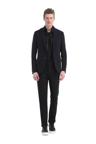 Ramsey Black Knitted - Plain Comfort Fit Suit