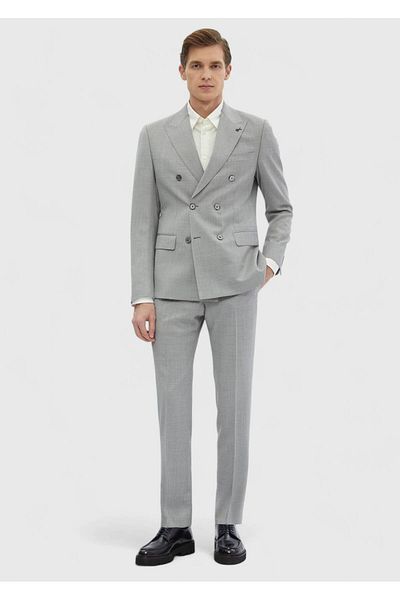 Ramsey Light Gray Plain 100% Wool Suit