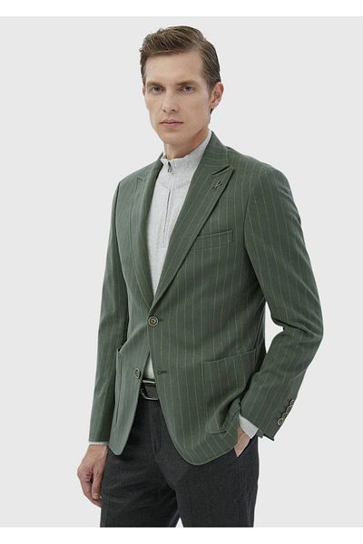 Ramsey Ανοιχτό πράσινο ριγέ Zeroweight Slim Fit Μπουφάν από βαμβακερό μείγμα