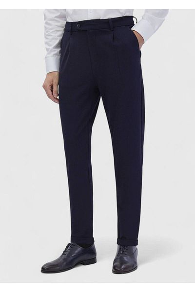 Ramsey Μπλε Navy ίσιο πλεκτό κανονικό παντελόνι casual