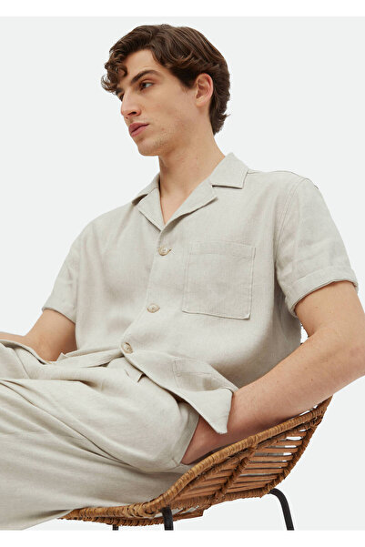 Ramsey Υφαντό μπλουζάκι σε μπεζ λινό μείγμα - Casual Fit