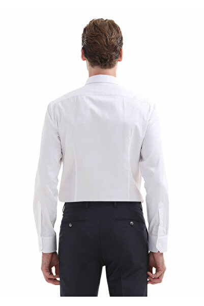 Ramsey Super Slm Fit Λευκό Υφαντό Κλασικό Βαμβακερό πουκάμισο