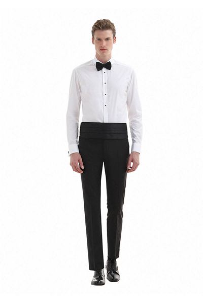 Ramsey Cămașă Tuxedo Slim Fit albă cu guler clasic - Manșetă dublă