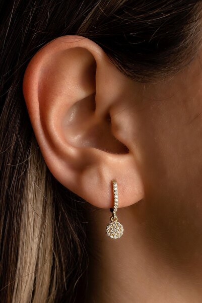 SEMİZ KUYUMCULUK Sallantılı Yuvarlak Taşlı Altın Küpe