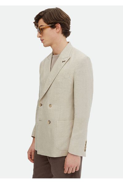Ramsey Μπεζ Απλό Oversize Fit 100% Λινό Μπουφάν