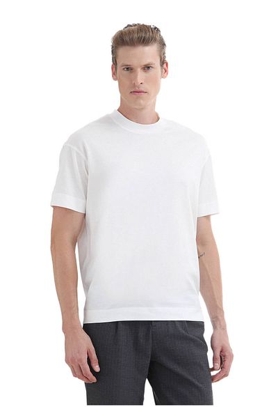 Ramsey Μπλουζάκι Ecru Plain Crew Neck 100% βαμβάκι