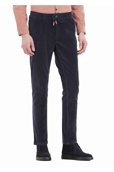 Ramsey Κοτλέ υφαντό - Navy Blue Velvet Jogging Παντελόνι, Βαμβακερό μείγμα