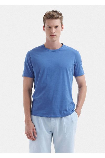 Ramsey Μπλουζάκι Blue Plain Crew Neck 100% βαμβακερό