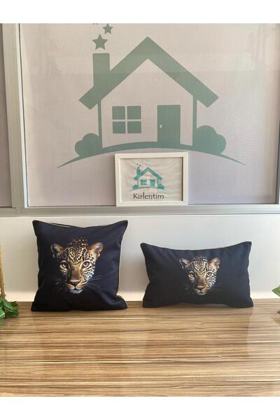 KIRLENTİM 2Li-H1196 Black Velvet Floor Leopard Patterned Double Sided Throw P...