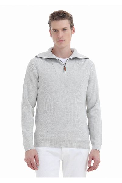 Ramsey Light Gray Jacquard Half Turtleneck Knitwear