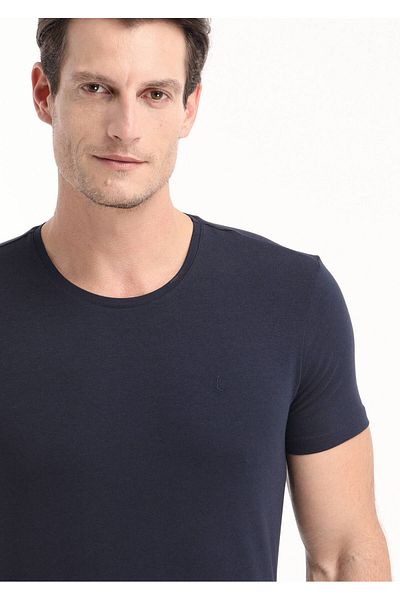 Ramsey Μπλουζάκι Navy Blue απλό βαμβακερό μείγμα