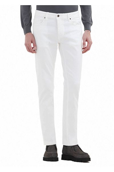Ramsey Ecru Slim Fit Casual Βαμβακερό Παντελόνι - Μοτίβο