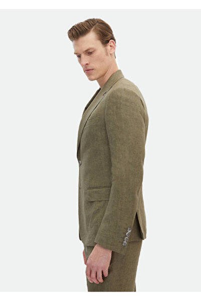 Ramsey Haki Düz Zeroweight Slim Fit %100 Keten Takım Elbise