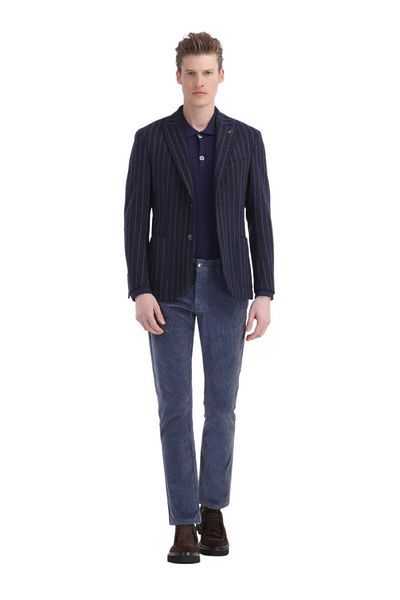 Ramsey Πλεκτό μπουφάν Navy Blue Striped Slim Fit - Μικτό μαλλί