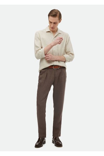 Ramsey Μπεζ Casual Fit απλό λινό πουκάμισο - 100% λινό