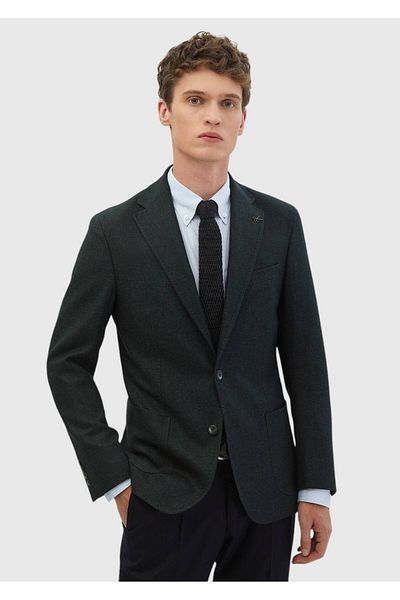 Ramsey Σκούρο πράσινο ίσιο πουκάμισο Shoulder Slim Fit Μάλλινο μπουφάν