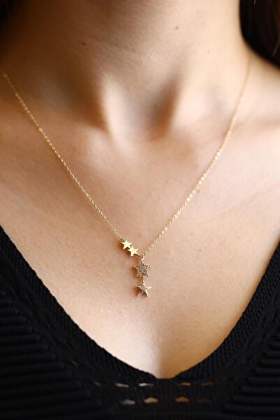 SEMİZ KUYUMCULUK Taşlı Yıldız Kümesi Altın Kolye