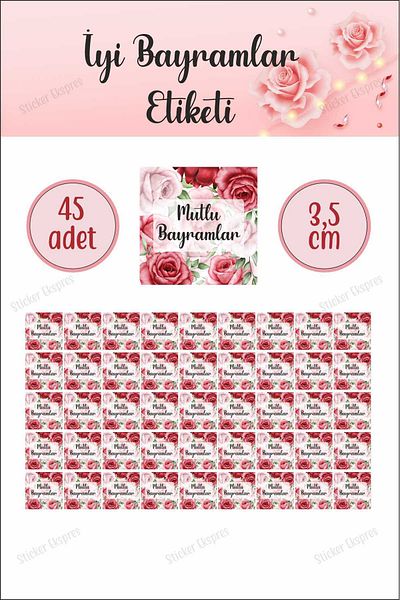 Sticker Ekspres Etichetă de sărbători bune în formă pătrată cu trandafiri roșii roz Autocolant Eid Al-Fitr