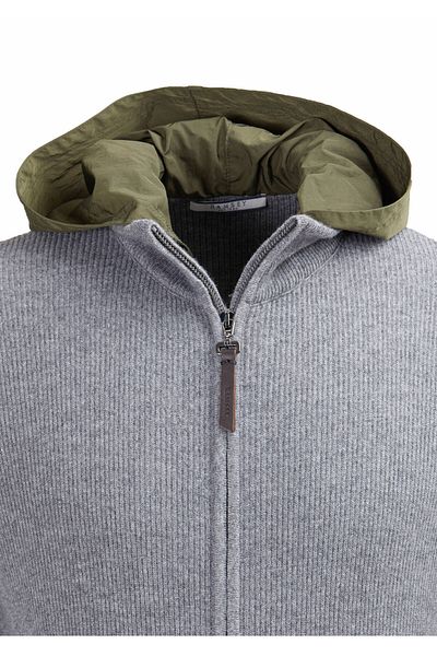Ramsey Gray Wool Blended Hooded Knitted Cardigan
