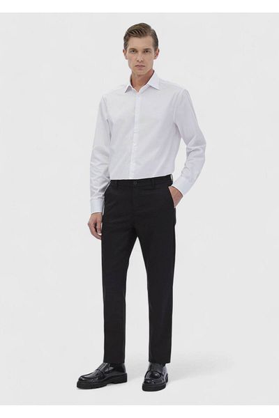 Ramsey Μαύρο ίσιο υφαντό Jogging Fit Casual βαμβακερό παντελόνι