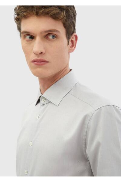 Ramsey Γκρι ίσιο πουκάμισο κλασικής εφαρμογής, υφαντό, 100% βαμβάκι