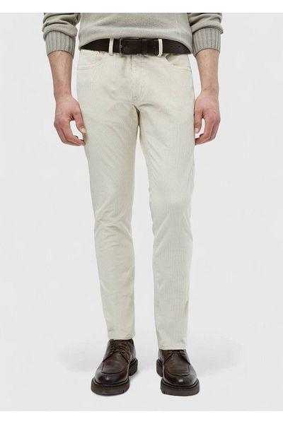 Ramsey Μπεζ ριγέ υφαντό Slim Fit Velvet Casual βαμβακερό παντελόνι