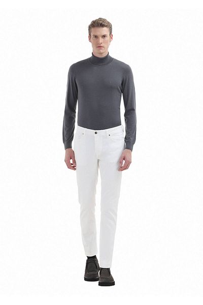 Ramsey Ecru Slim Fit Casual Βαμβακερό Παντελόνι - Μοτίβο