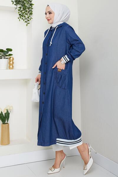 hafsamina Blugi cu nervuri cu glugă - Cap albastru închis HM2691