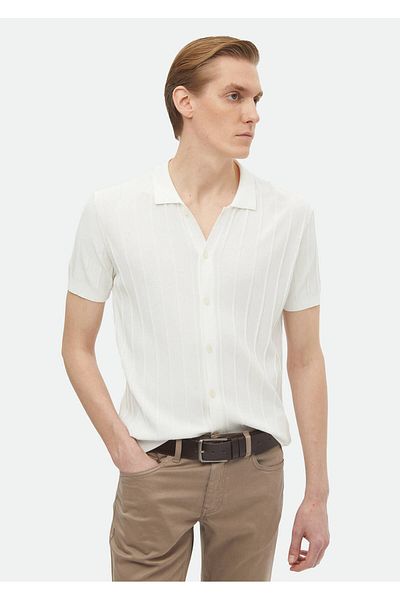 Ramsey Jacquard Ecru Polo Collar Knitwear