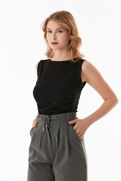 Fulla Moda Μπλούζα με φαρδύ γιακά με ντραπέ στα πλαϊνά