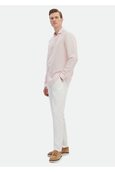 Ramsey Casual Linen Blend - Πουκάμισο με κανονική εφαρμογή με ροζ ρίγες