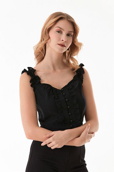 Fulla Moda Μπλούζα με κουμπιά με λουράκι με βολάν